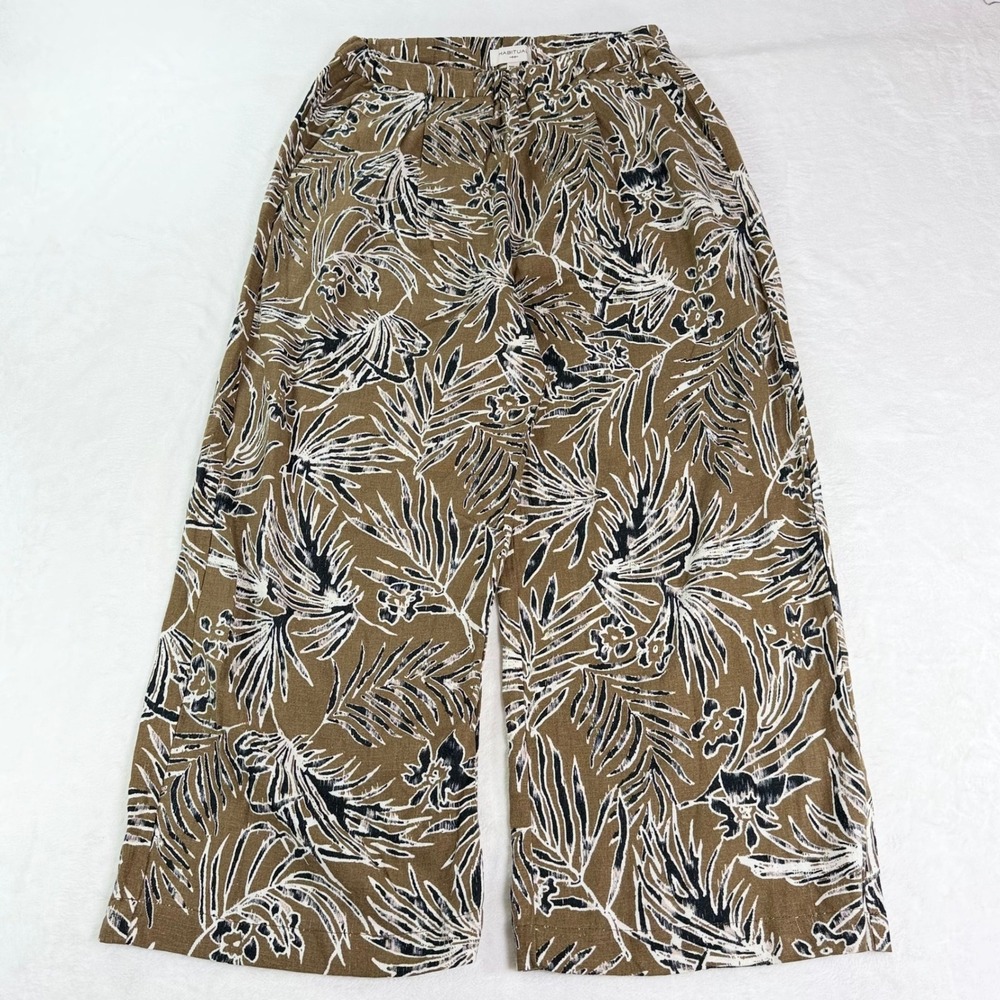 Habitual Womens S Tropical Palm Wide Leg Linen Blend Crop Pants Khaki